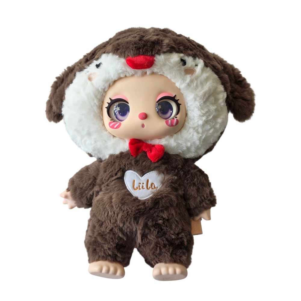 Liila Toys Lucky Cat Plush Doll Brown White Faux Fur Galaxy Eyes 12 Inch